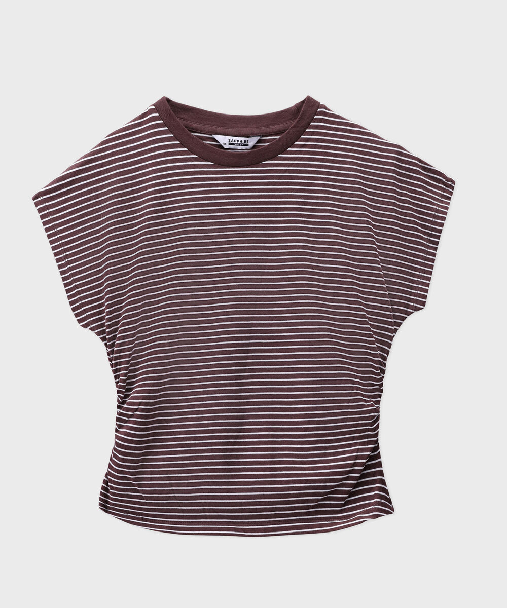 Women's Western Brown And White Yarn Dyed Waist Cinched T-Shirt