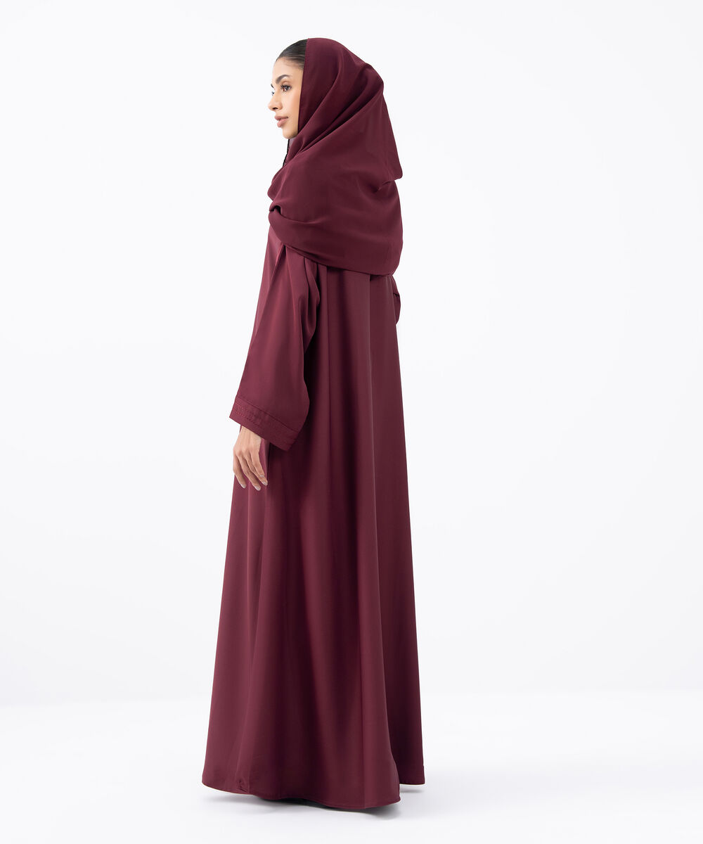 Women's Maroon Polyester Abaya