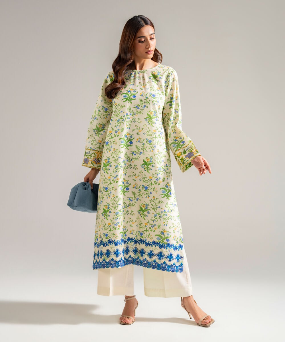Women's RTW Dobby Embroidered Off White 2 Piece Suit