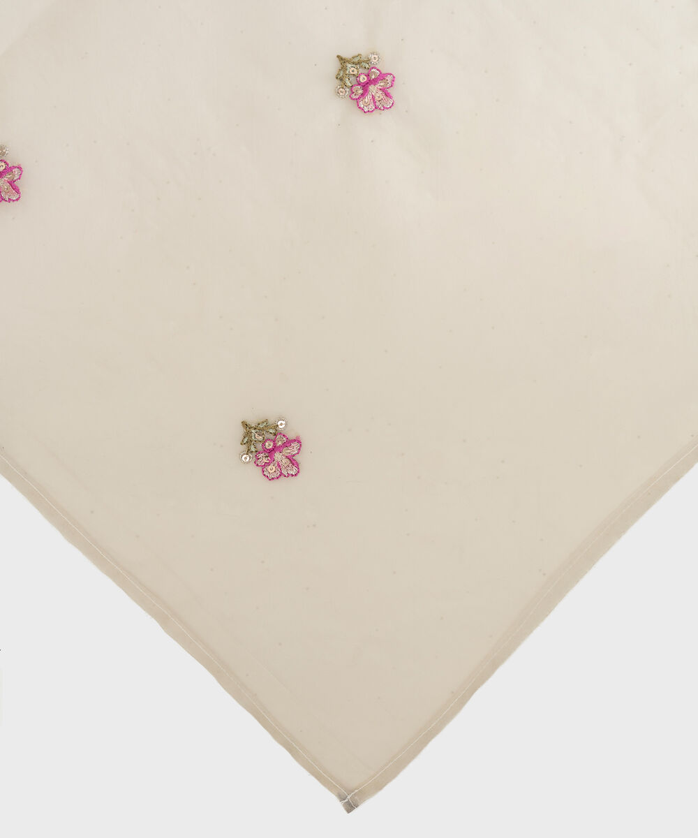 Women's Blended Organza Off White Embroidered Dupatta