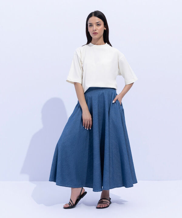 Skirt In  Denim-Effect Fabric null