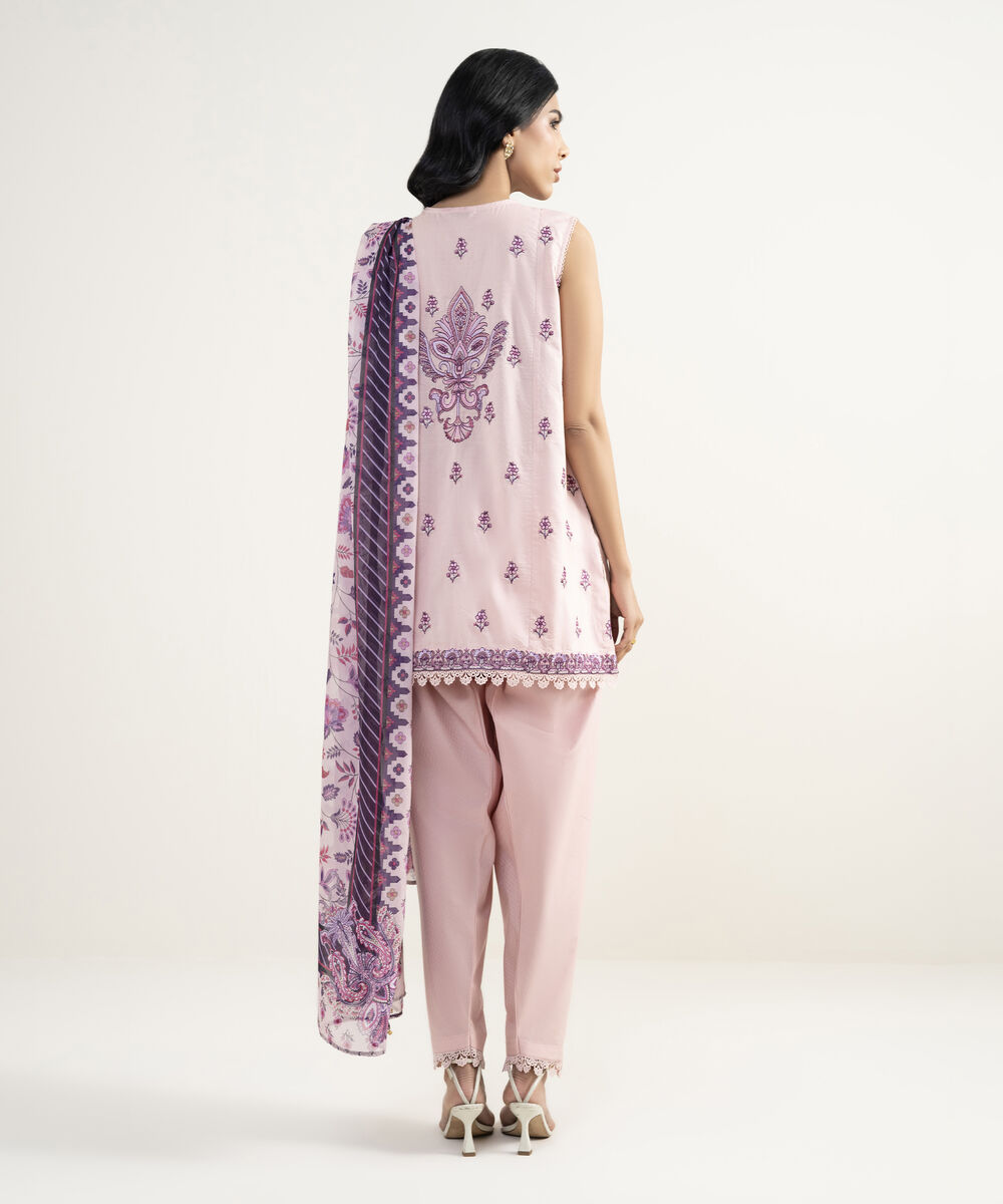 Women's RTW Dobby Embroidered Pink 3 Piece Suit