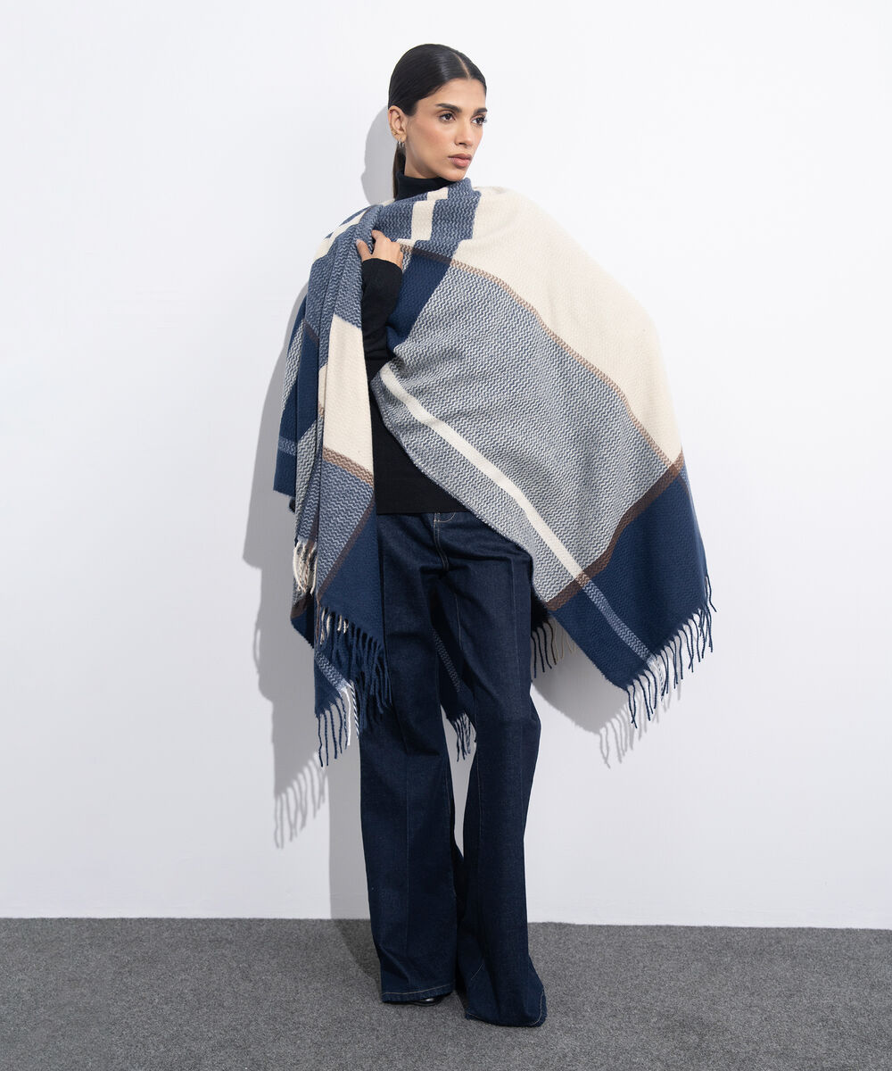 Women's Western Wear Navy & Off White Cape Shawl