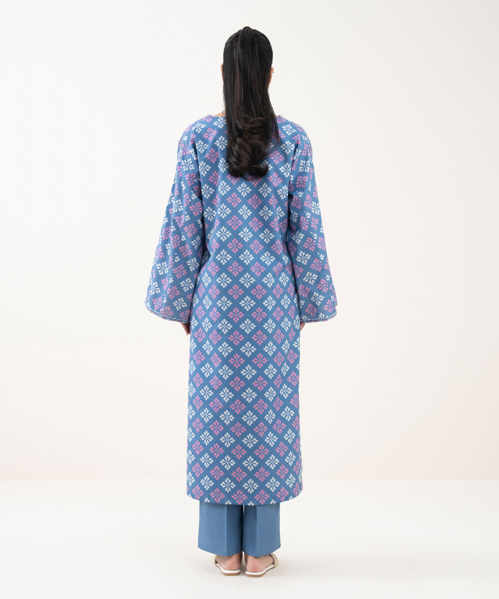 Women's Unstitched Cotton Printed Blue 2 Piece Suit