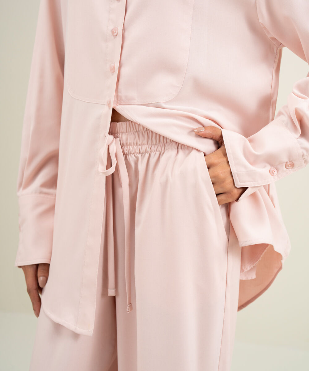 Women's Pink Viscose Blend Trousers