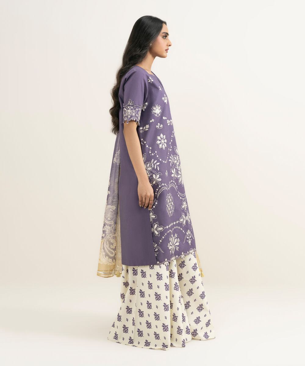 Women's Unstitched Textured Lawn Embroidered Grey 3 Piece Suit