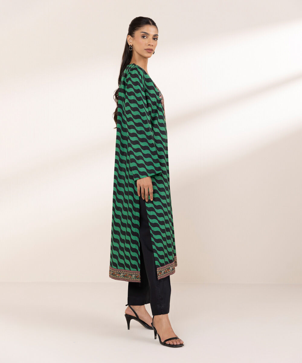 Women's RTW Lawn Green Embroidered A-Line Shirt