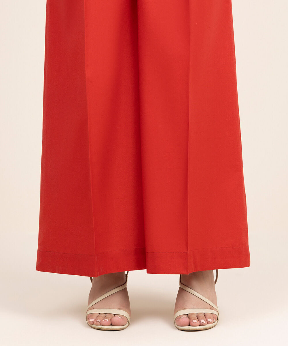 Women's RTW Cambric Red Solid Flared Pants