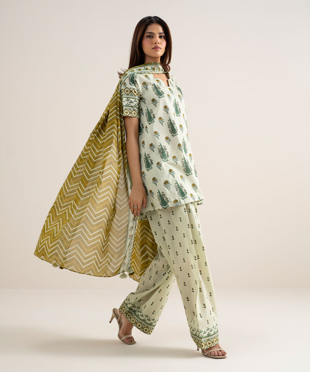Women's Unstitched Lawn Printed Off White 3 Piece Suit