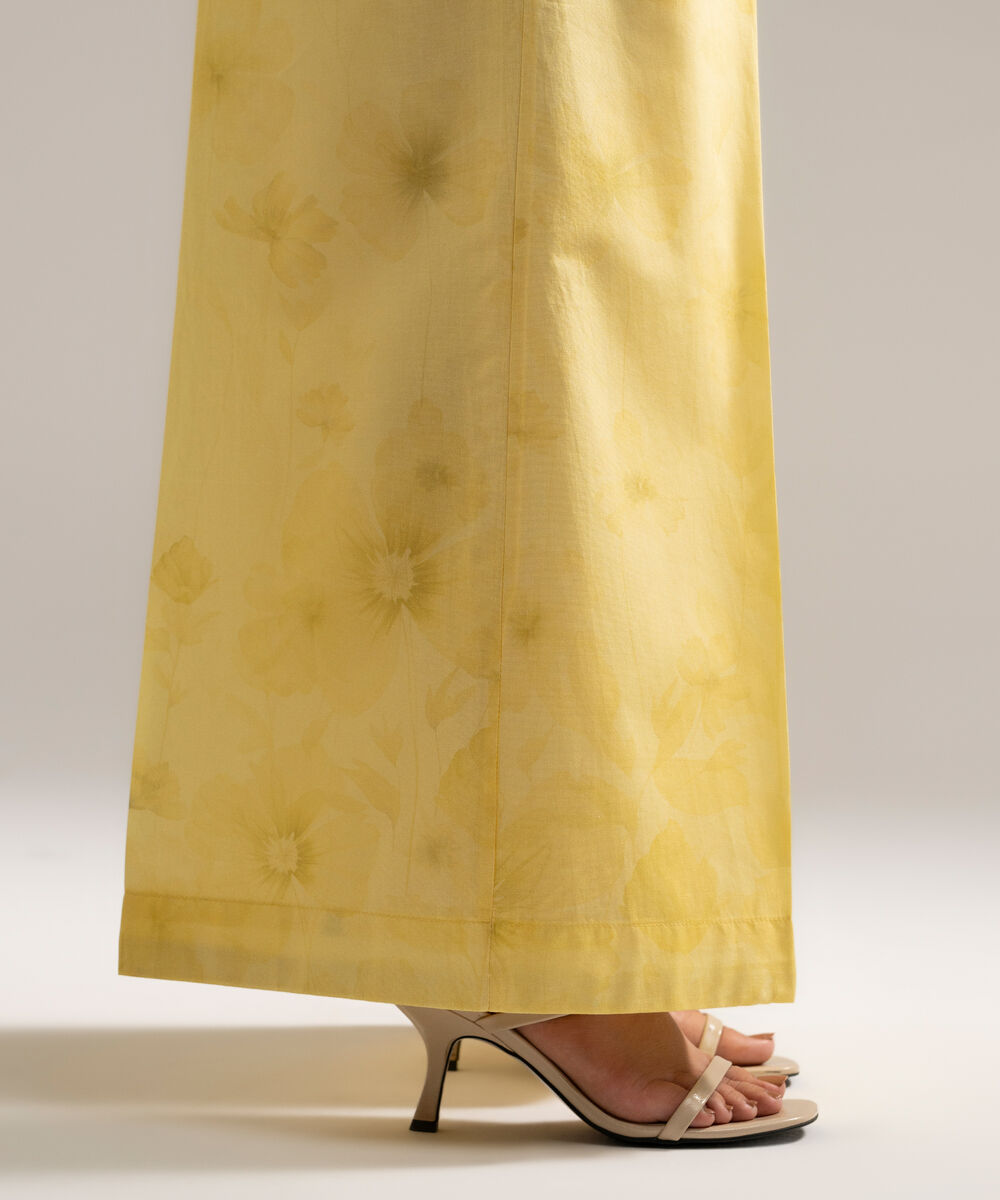 Women's RTW Cambric Printed Pale Yellow Flared Pants