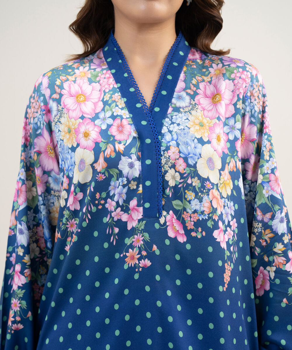 Women's RTW Dobby Printed Dark Blue 2 Piece Suit