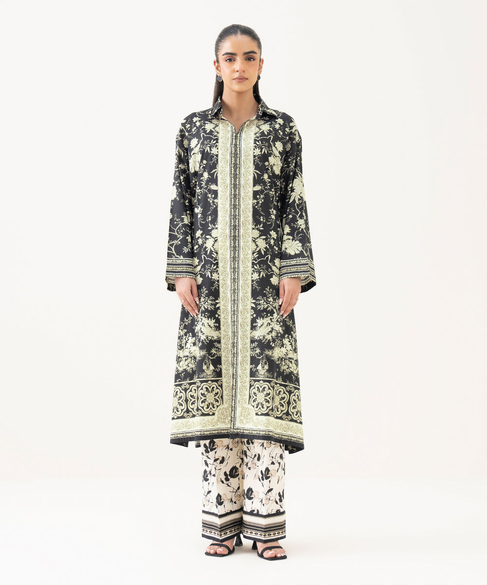 Women's RTW Lawn Printed Black Straight Shirt