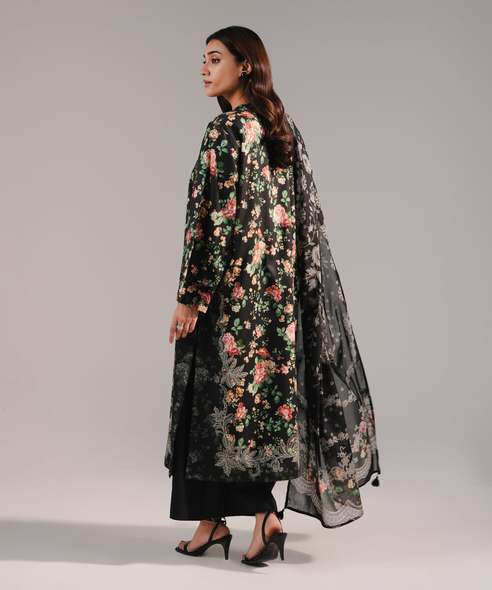 Women's RTW Cotton Viscose Printed Black 2 Piece Suit