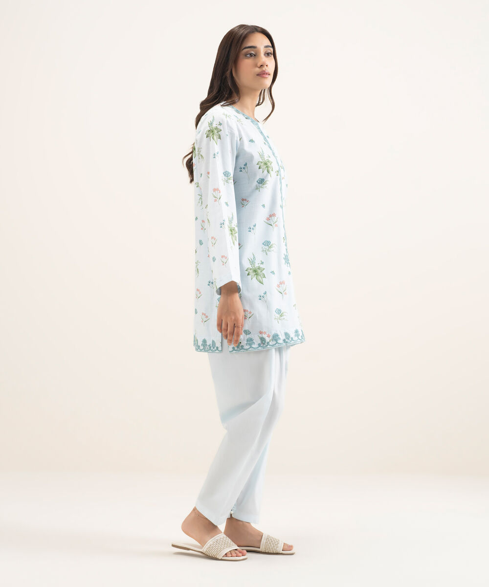 Women's RTW Cambric Embroidered Blue Straight Shirt