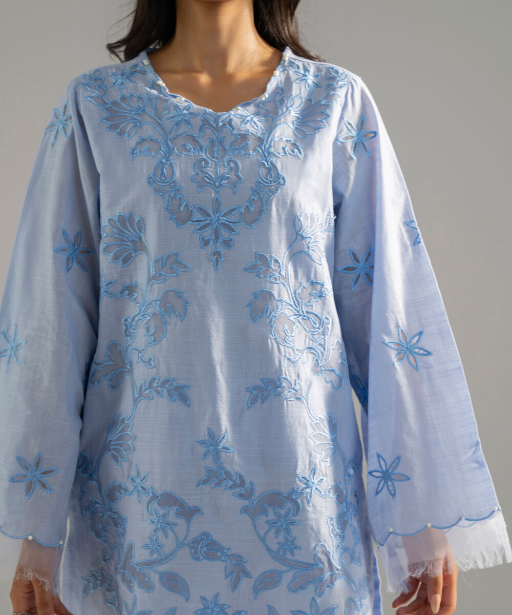 Women's RTW Cross Hatch Solid Embroidered Blue 2 Piece Suit