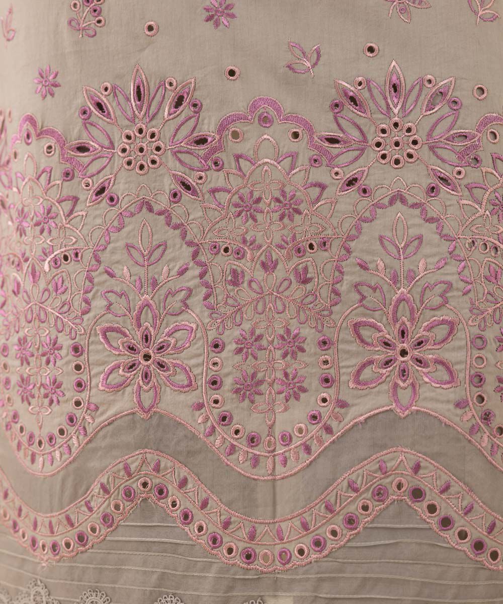 Womens Unstitched Embroidered Beige Three Piece Lawn Suit