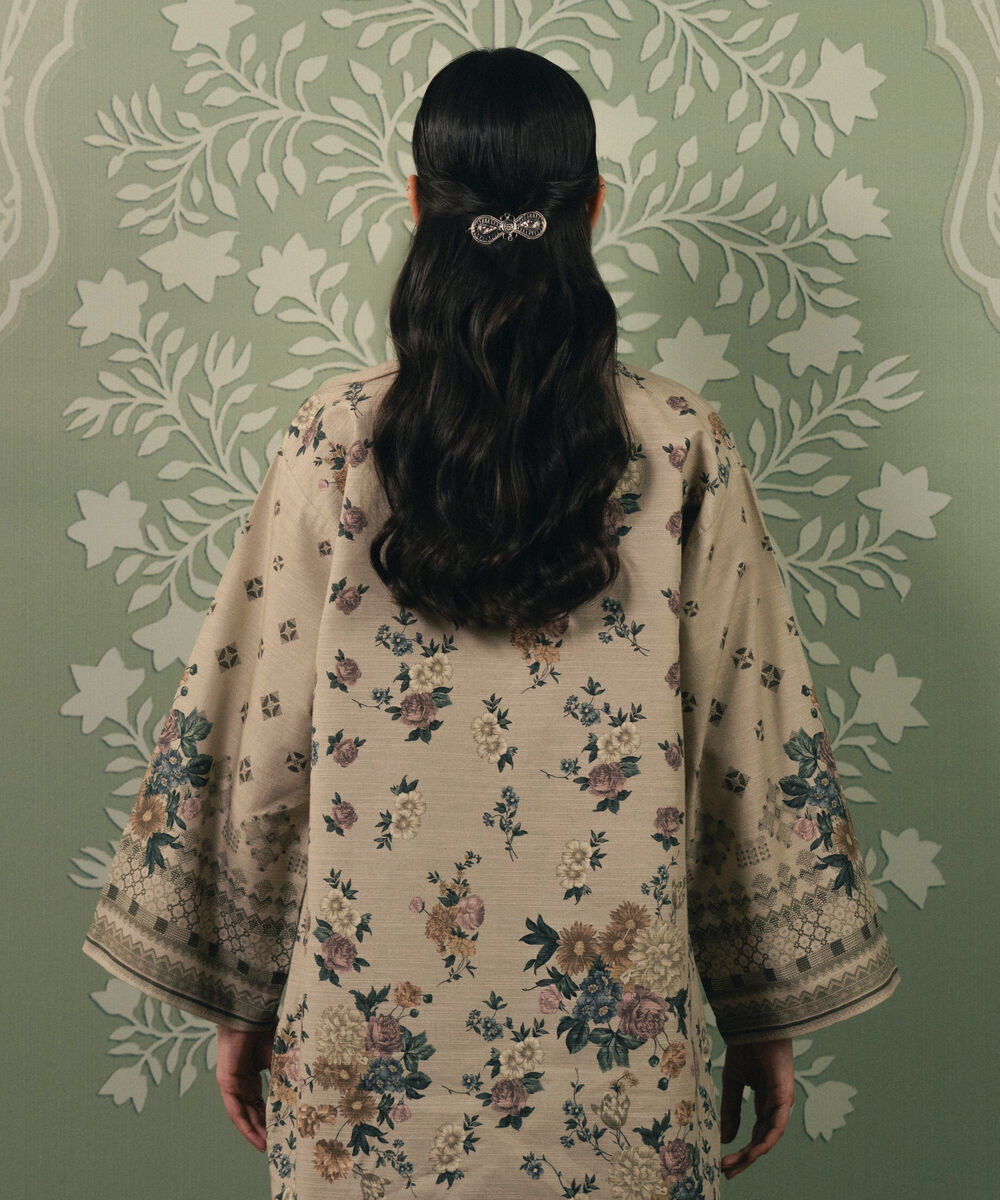 Women's Unstitched Cotton Printed Beige 3 Piece Suit