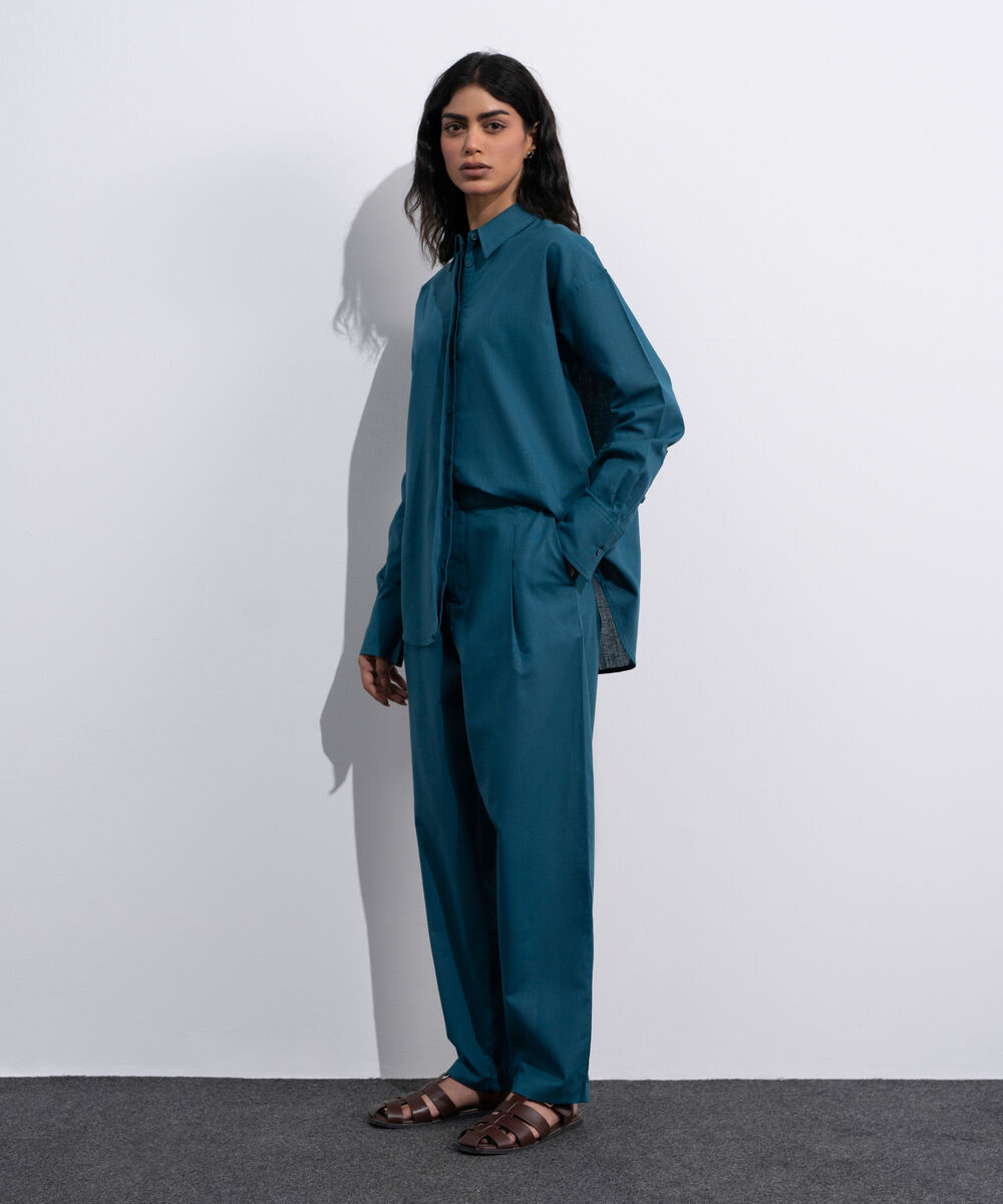 Women's Green Linen Blend Slouchy Trousers
