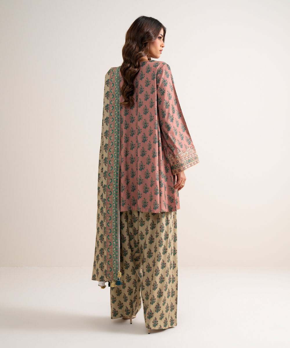 Women's Unstitched Embroidered Linen Tea Pink 3 Piece Suit