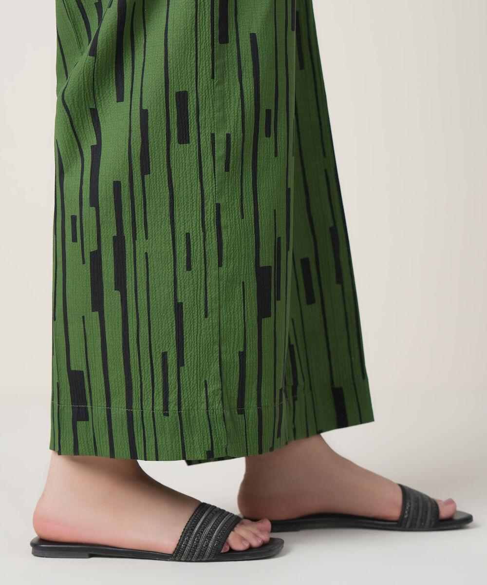 Women's RTW Seersucker Green Printed Trousers