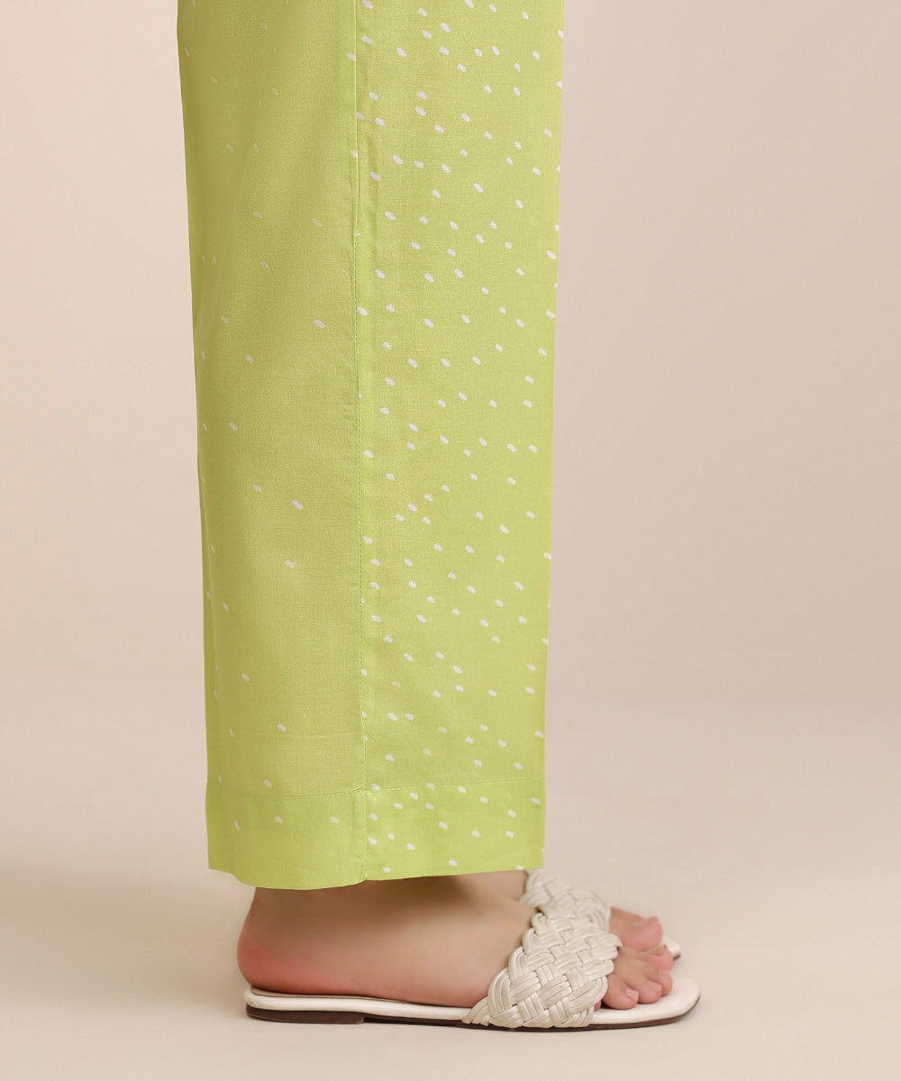Women's Pret Cotton Viscose Green Printed Straight Pants