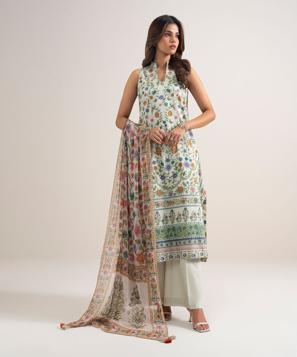 Women's Unstitched Lawn Printed Multi 3 Piece Suit