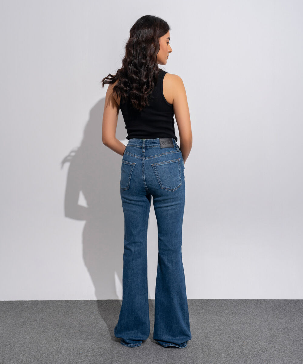 Women's Western Wear Denim Flared Fit Indigo Blue - Dark Worn Jeans