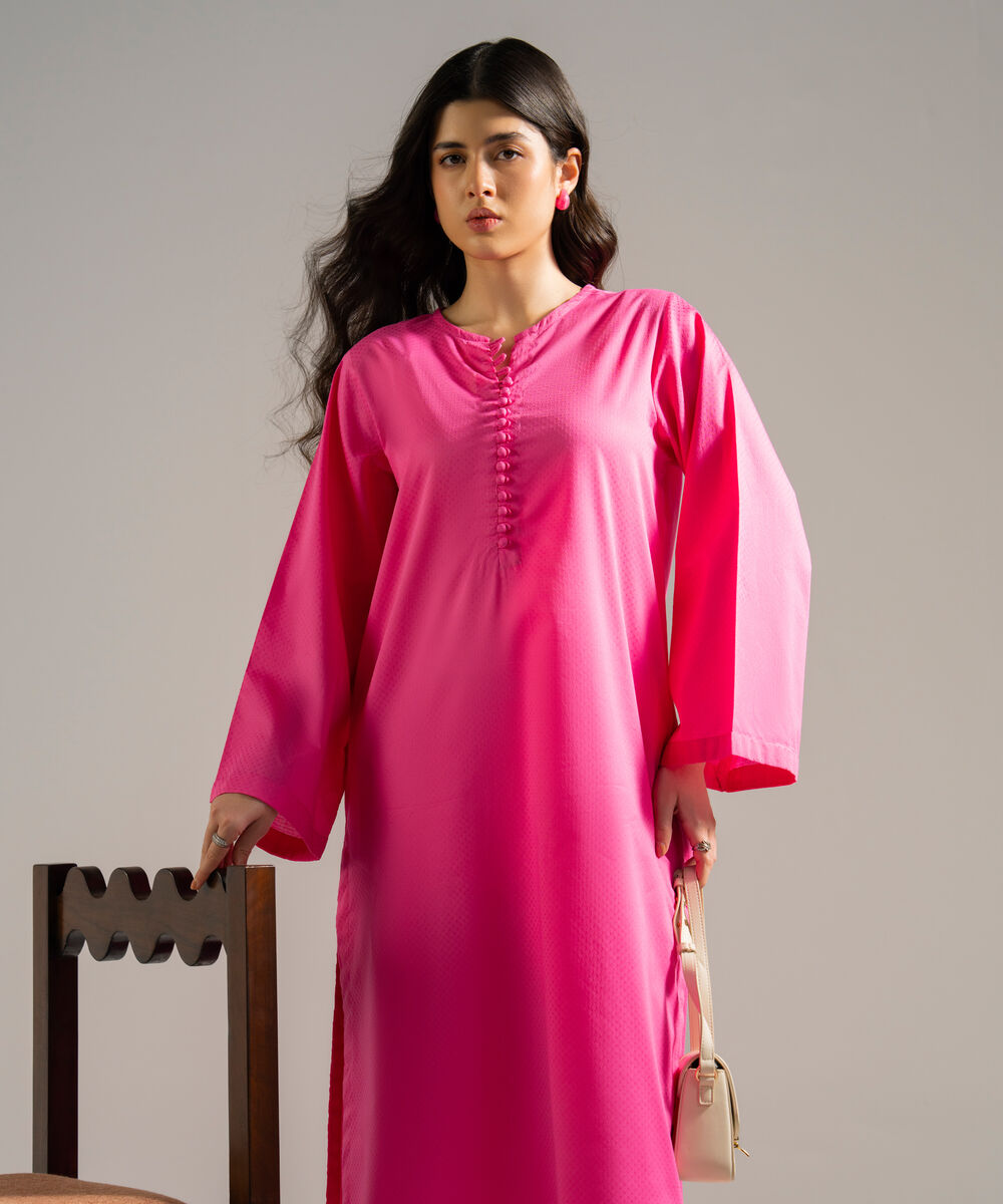 Women's RTW Dobby Solid Pink Straight Shirt