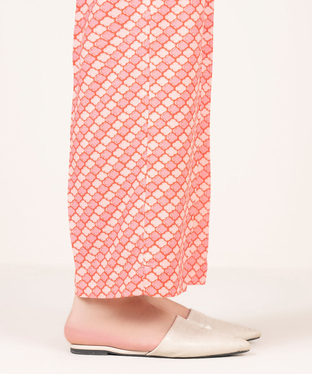 Women's RTW Arabic Khaddar Printed Pink Straight Pants