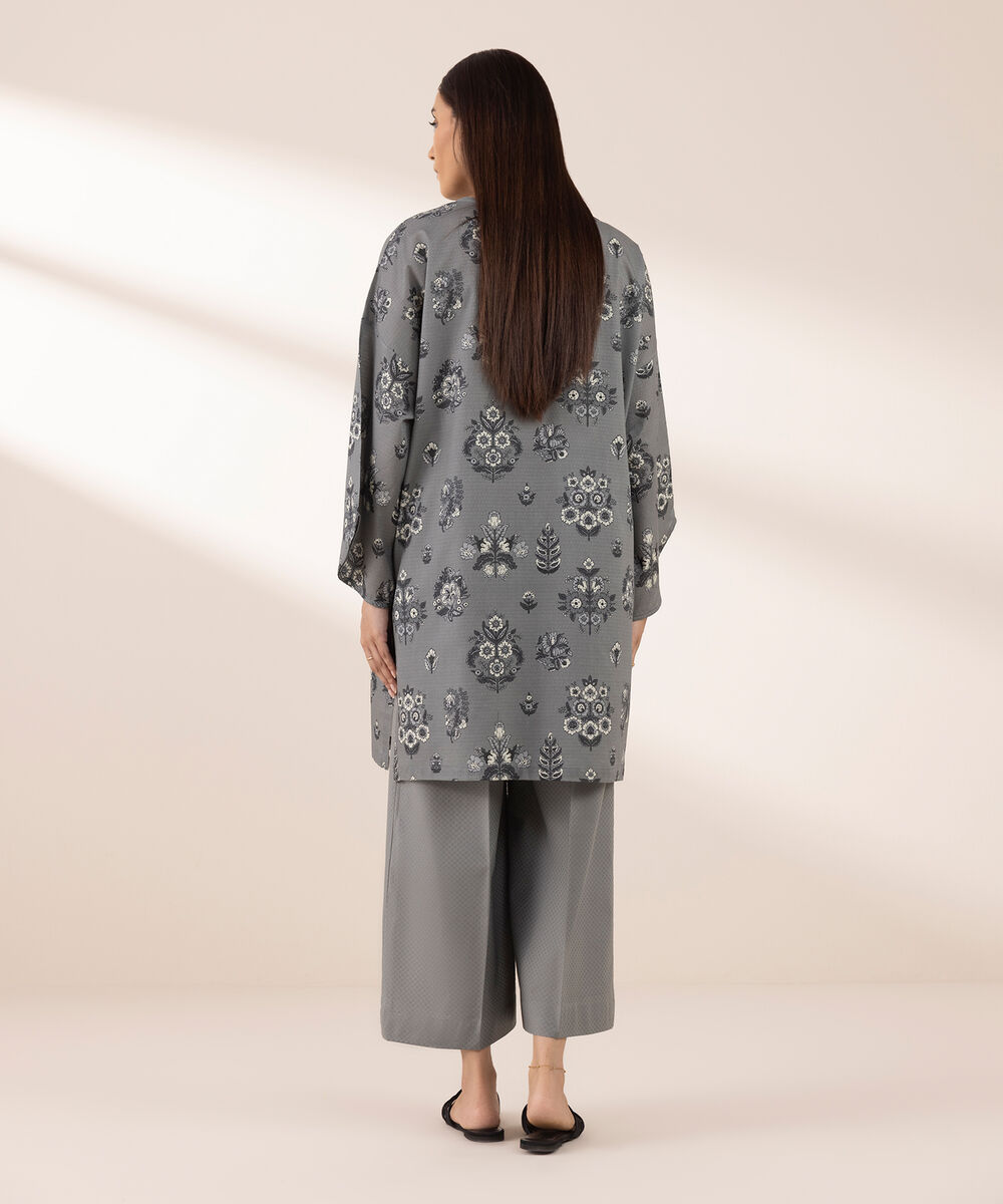 Women's RTW Dobby Grey Printed Boxy Shirt