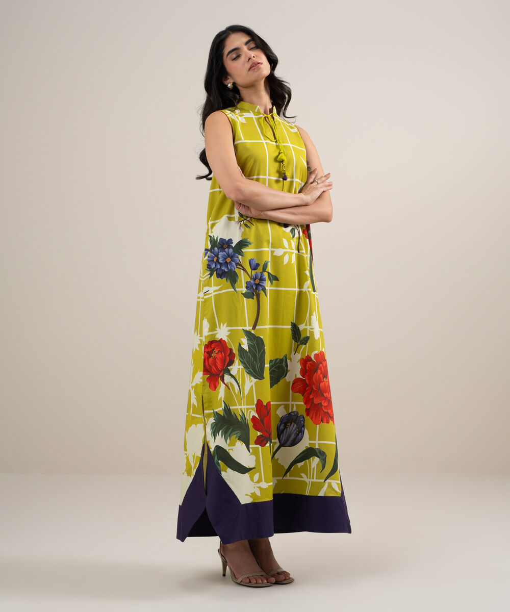 Women's Unstitched Lawn Printed Yellow 2 Piece Suit
