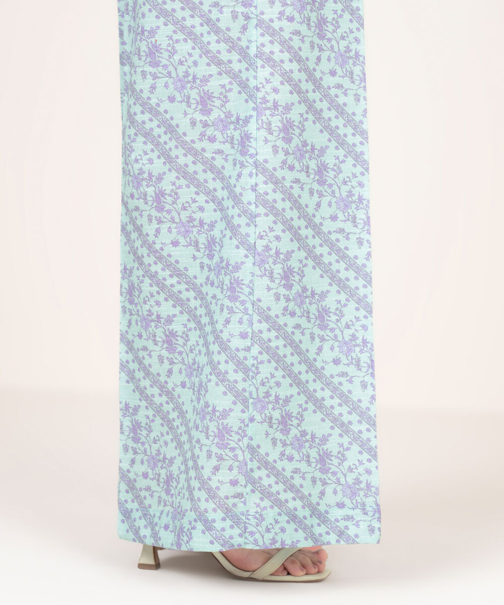Women's RTW Light Khaddar Printed Blue Flared Pants