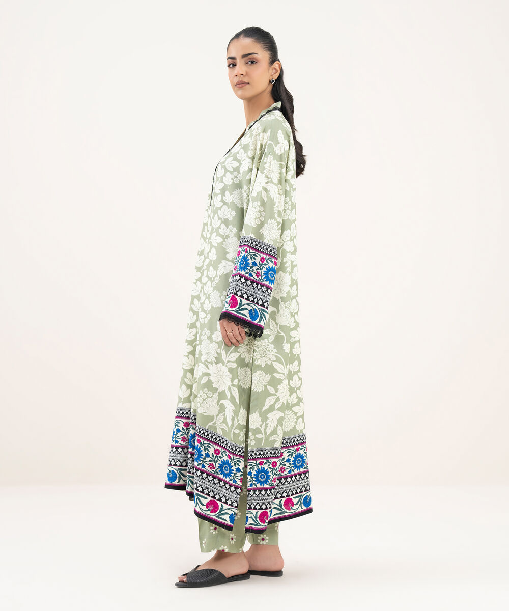 Women's RTW Viscose Linen Printed Straight Olive Green Shirt