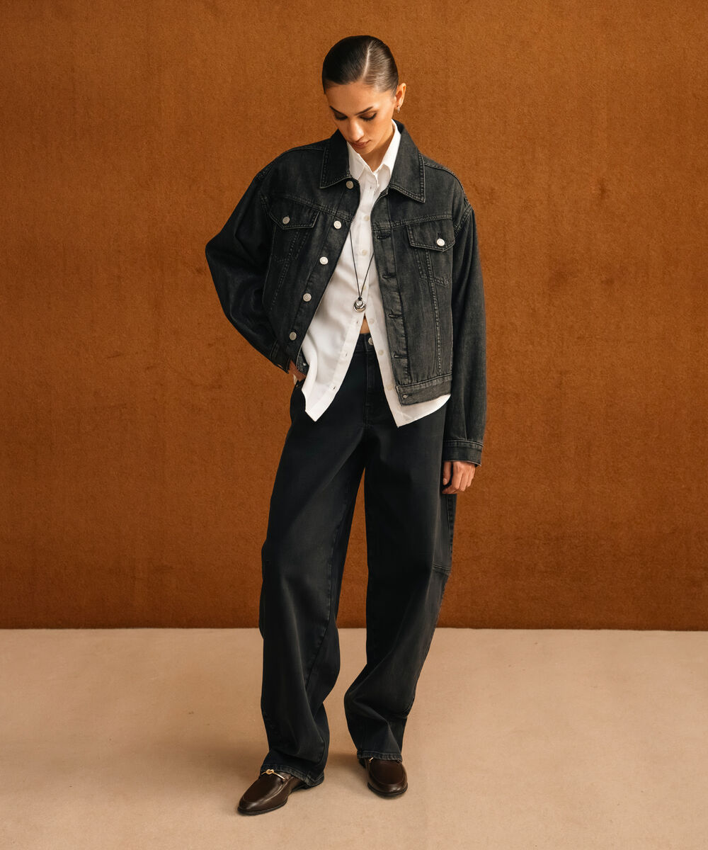 Women's Western Wear Grey Denim Trucker Jacket