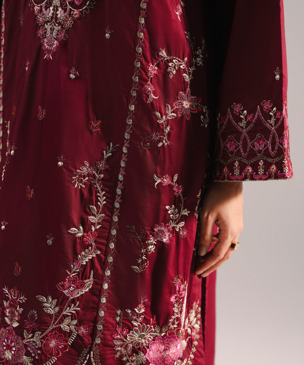 Women's RTW Lawn Embroidered Deep Maroon 3 Piece Suit