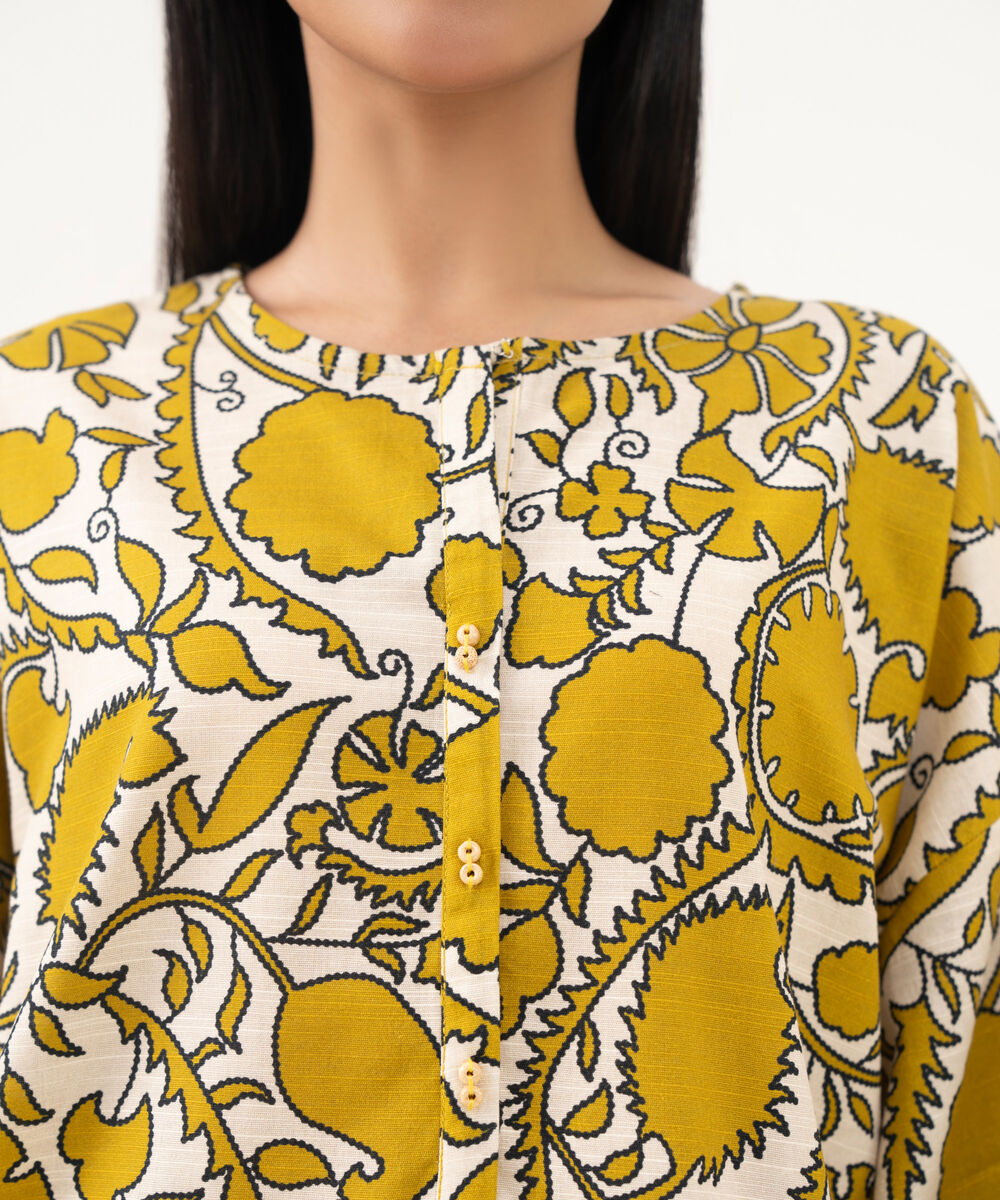 Women's RTW Light Khaddar Printed Green Drop Shoulder Shirt