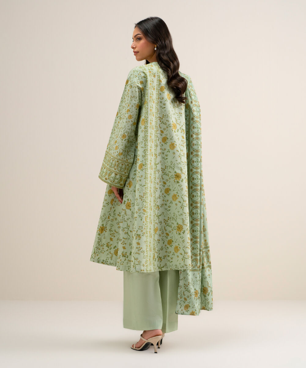 Women's Unstitched Printed Cotton Viscose Light Mint 3 Piece Suit
