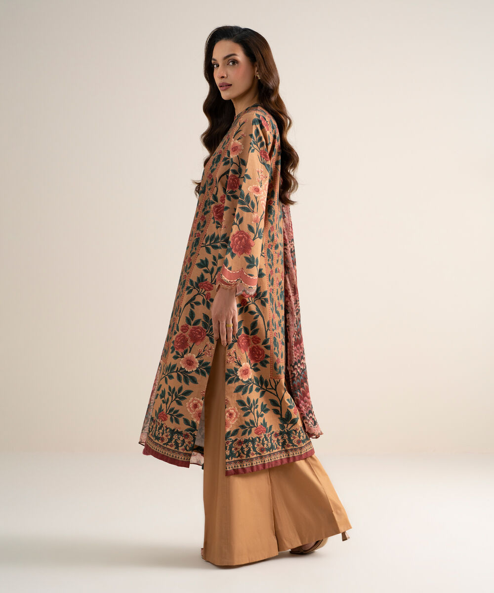 Women's Unstitched Cotton Printed Multi  3 Piece Suit