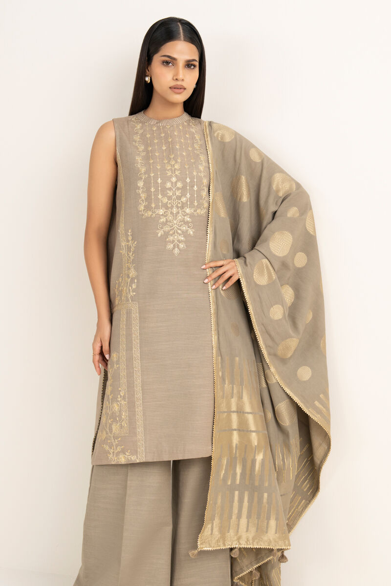 3 Piece - Embroidered Zari Khaddar Suit