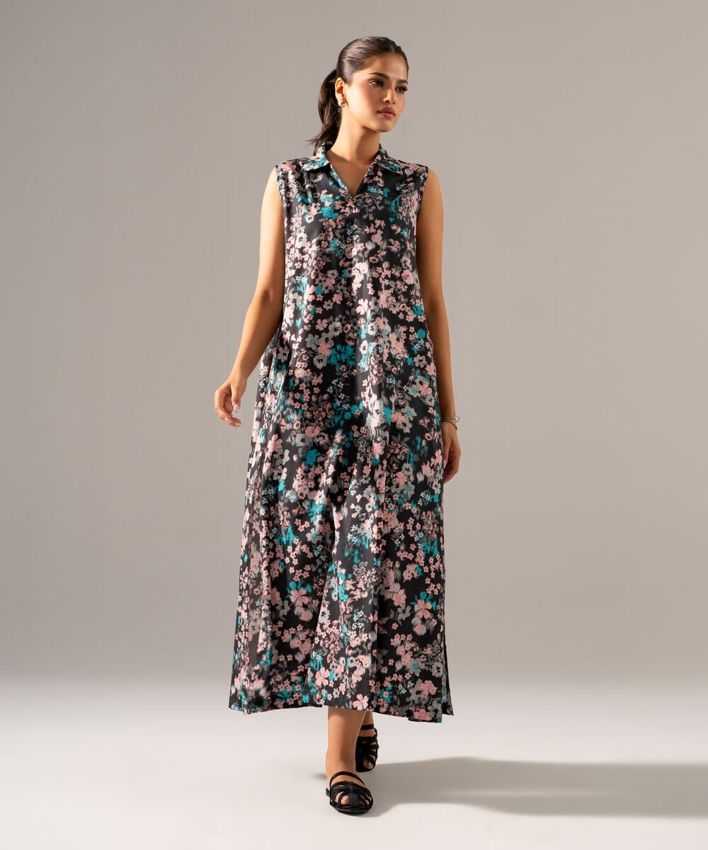 Women's RTW Cotton Viscose Printed Black Dress