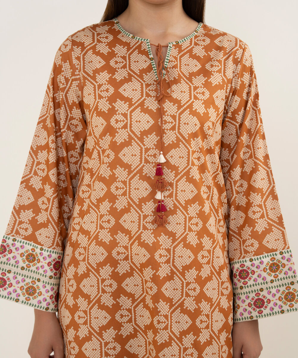 Women's Unstitched Lawn Printed Rust 3 Piece Suit