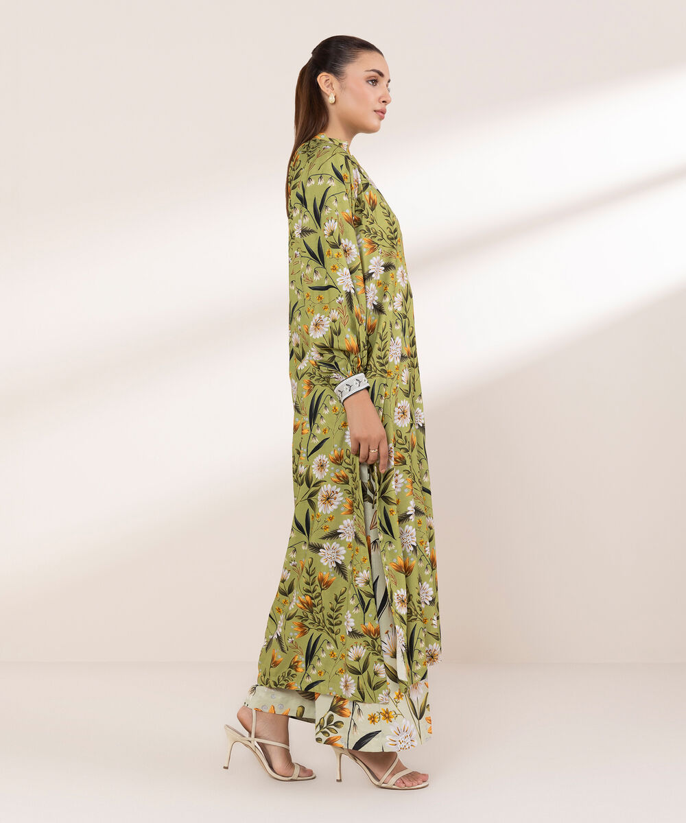 Women's RTW Arabic Lawn Green Printed Straight Shirt