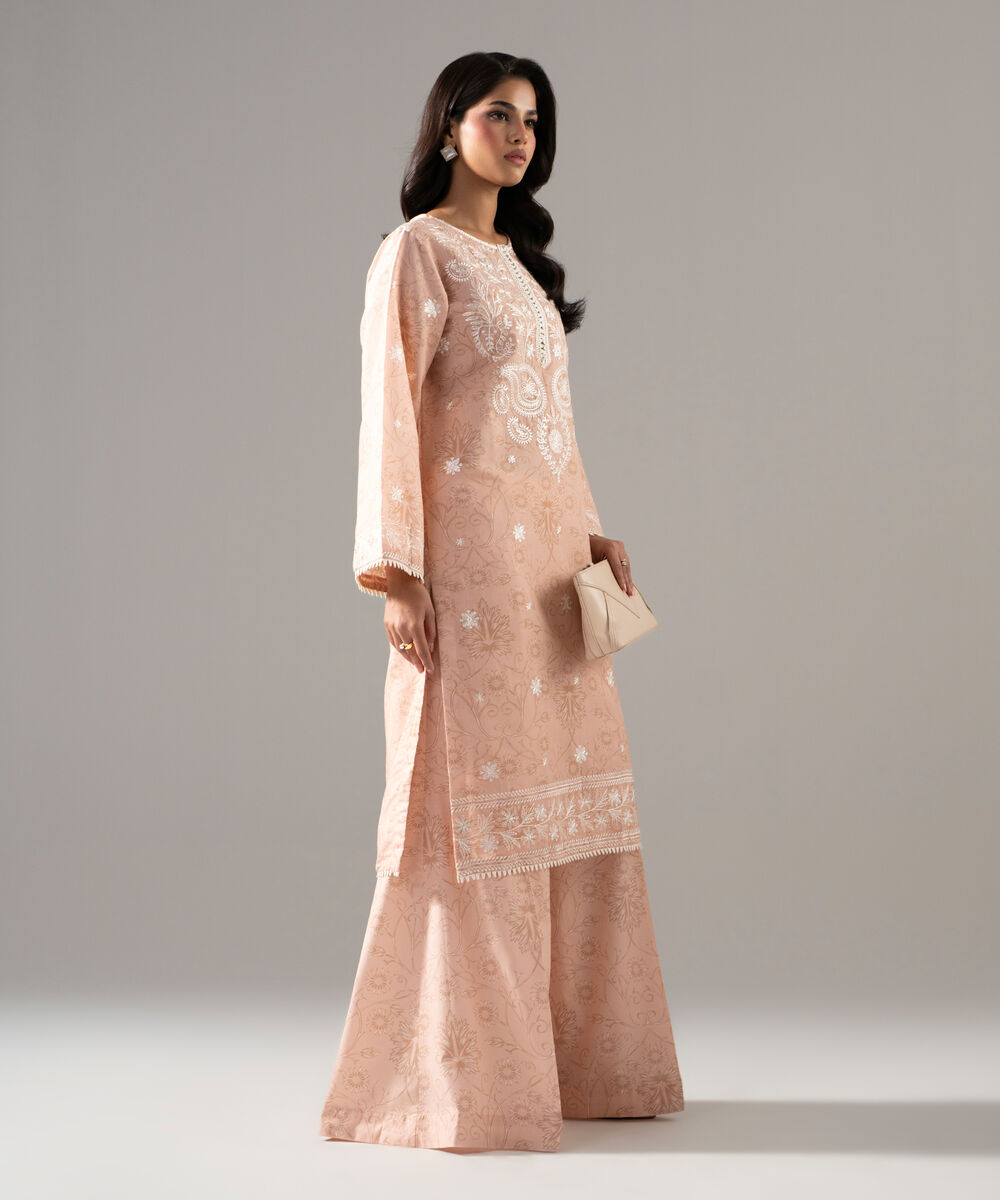 Women's RTW Fancy Cotton Printed Embroidered Pink 2 Piece Suit