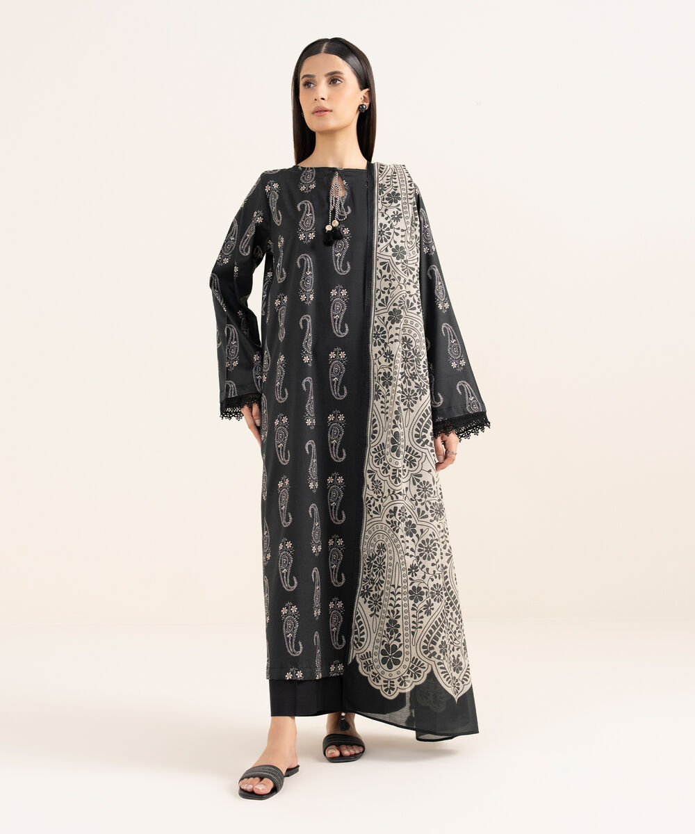 Women's RTW Lawn Viscose Black Printed A-Line Shirt