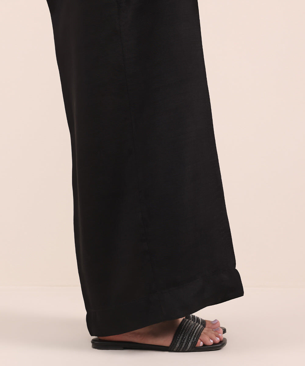 Woman - Black Raw Silk Culottes