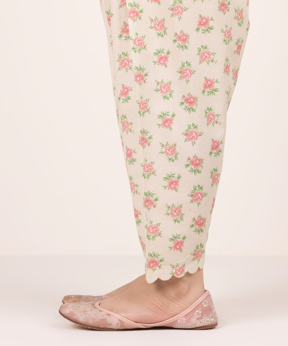 Women's RTW Lawn Printed Cream White Shalwar