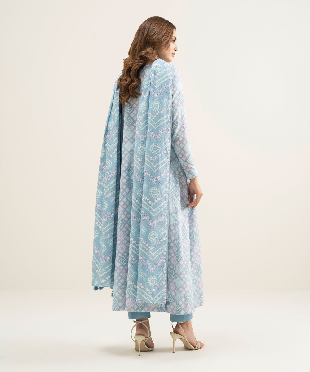 Women's Unstitched Lawn Blue Embroidered 3 Piece Suit