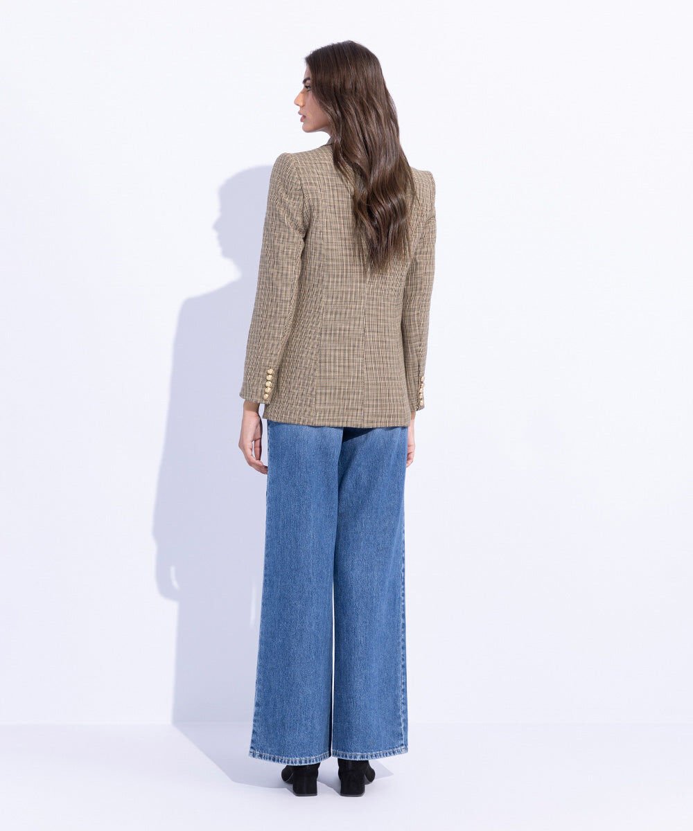 Woman - Brown Plaid Double Breasted Blazer