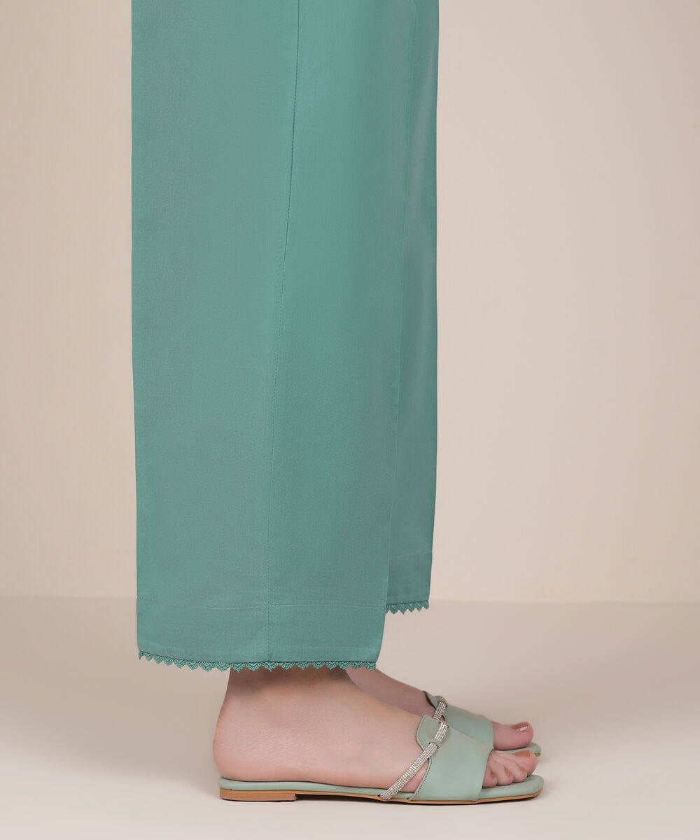 Women's RTW Cambric Blue Solid Straight Pants