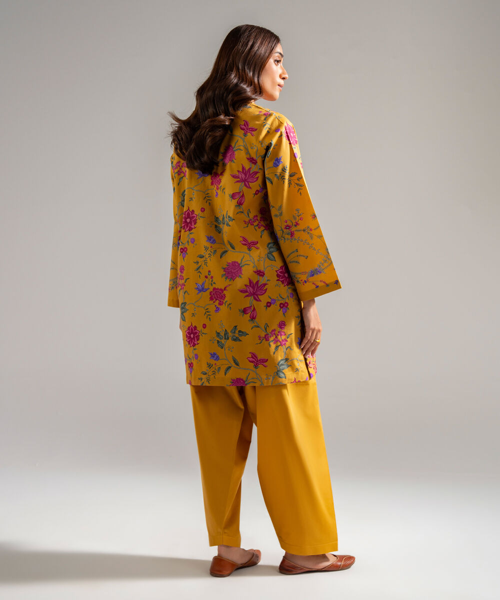 Women's RTW Cambric Embroidered Mustard Yellow 2 Piece Suit